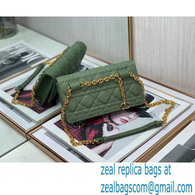 Dior Caro Belt Pouch with Chain Bag in Supple Cannage Calfskin Green 2022