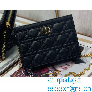 Dior Caro Zipped Pouch with Chain Bag in Supple Cannage Calfskin Black 2022