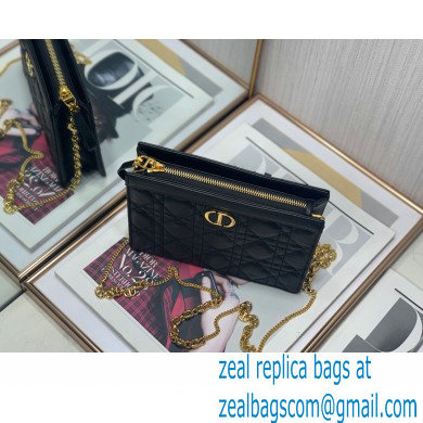 Dior Caro Zipped Pouch with Chain Bag in Supple Cannage Calfskin Black 2022