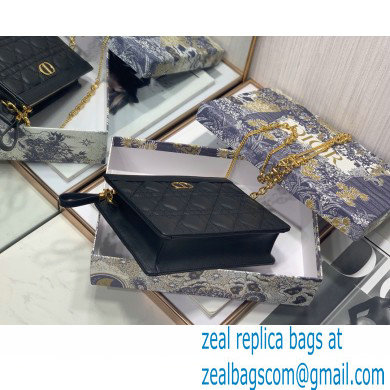 Dior Caro Zipped Pouch with Chain Bag in Supple Cannage Calfskin Black 2022