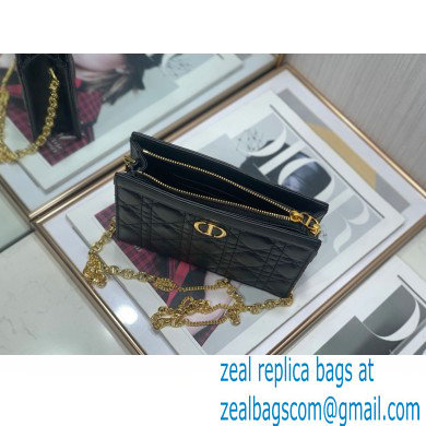 Dior Caro Zipped Pouch with Chain Bag in Supple Cannage Calfskin Black 2022