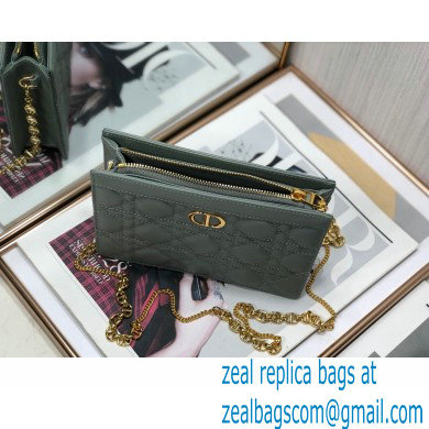Dior Caro Zipped Pouch with Chain Bag in Supple Cannage Calfskin Gray 2022 - Click Image to Close