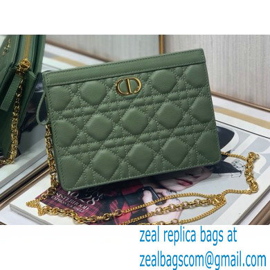 Dior Caro Zipped Pouch with Chain Bag in Supple Cannage Calfskin Green 2022