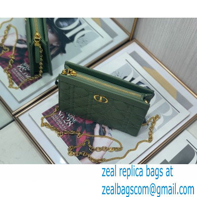 Dior Caro Zipped Pouch with Chain Bag in Supple Cannage Calfskin Green 2022