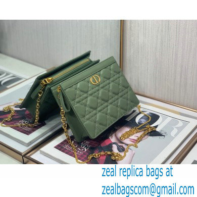 Dior Caro Zipped Pouch with Chain Bag in Supple Cannage Calfskin Green 2022 - Click Image to Close