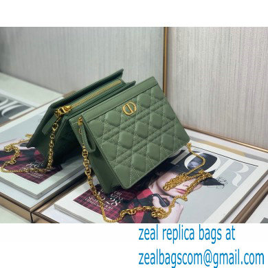 Dior Caro Zipped Pouch with Chain Bag in Supple Cannage Calfskin Green 2022