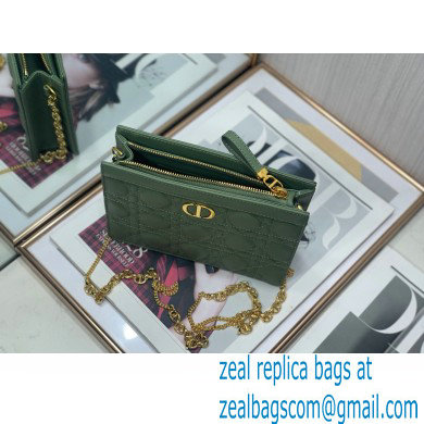 Dior Caro Zipped Pouch with Chain Bag in Supple Cannage Calfskin Green 2022