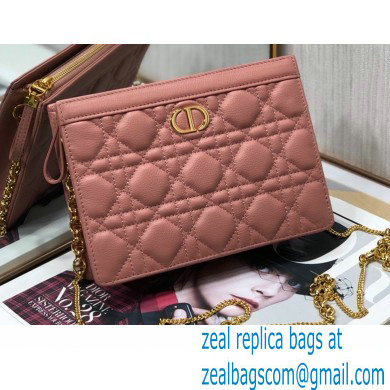 Dior Caro Zipped Pouch with Chain Bag in Supple Cannage Calfskin Pink 2022 - Click Image to Close