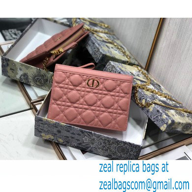 Dior Caro Zipped Pouch with Chain Bag in Supple Cannage Calfskin Pink 2022 - Click Image to Close