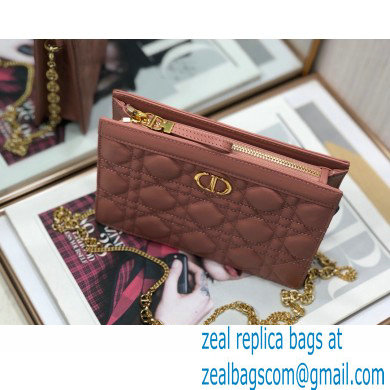 Dior Caro Zipped Pouch with Chain Bag in Supple Cannage Calfskin Pink 2022