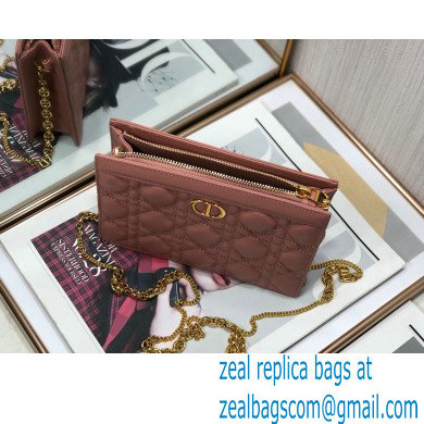 Dior Caro Zipped Pouch with Chain Bag in Supple Cannage Calfskin Pink 2022