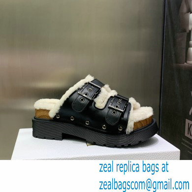 Dior Diorquake Strap Sandals in Calfskin and Shearling Black 2022