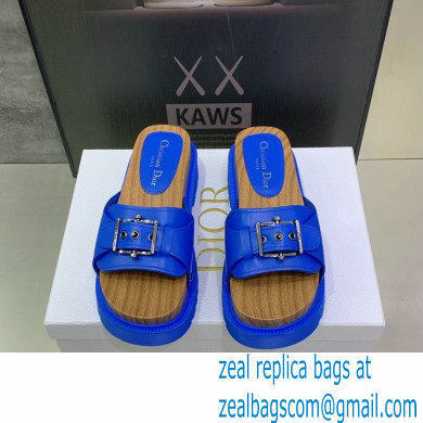 Dior Diorquake Strap Slides Sandals in Calfskin Blue 2022