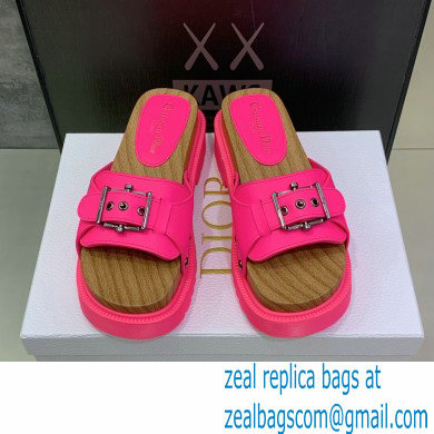 Dior Diorquake Strap Slides Sandals in Calfskin Bright Pink 2022