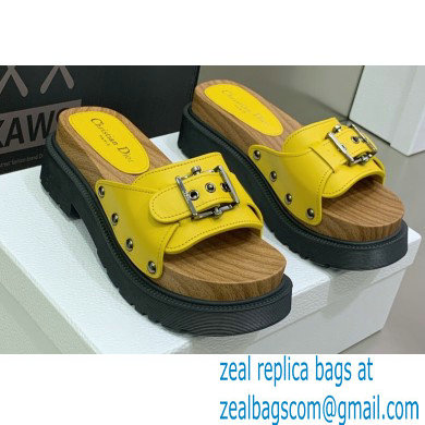 Dior Diorquake Strap Slides Sandals in Calfskin Yellow 2022