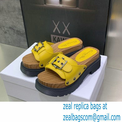 Dior Diorquake Strap Slides Sandals in Calfskin Yellow 2022