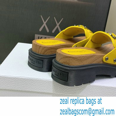 Dior Diorquake Strap Slides Sandals in Calfskin Yellow 2022