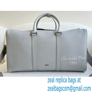 Dior Gray Grained Calfskin with 'Christian Dior 1947' Signature Lingot 50 Duffle Bag 2022 - Click Image to Close