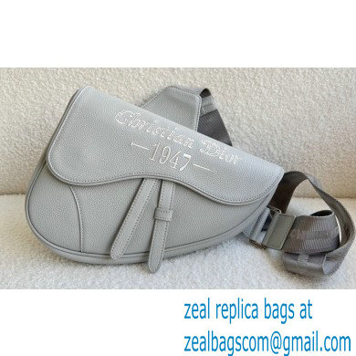 Dior Gray Grained Calfskin with 'Christian Dior 1947' Signature Saddle Bag 2022