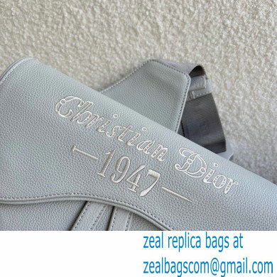 Dior Gray Grained Calfskin with 'Christian Dior 1947' Signature Saddle Bag 2022 - Click Image to Close