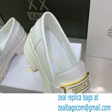 Dior Heel 5.5cm Brushed Calfskin Code Loafers White 2022 - Click Image to Close