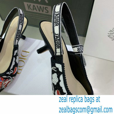 Dior Heel 6.5cm J'Adior Slingback Pumps in Black Embroidered Cotton with Toile de Jouy Pop Motif in Multicolor Beads and Strass 2022 - Click Image to Close