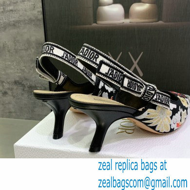 Dior Heel 6.5cm J'Adior Slingback Pumps in Black Multicolor Embroidered Cotton with Toile de Jouy Pop Motif 2022