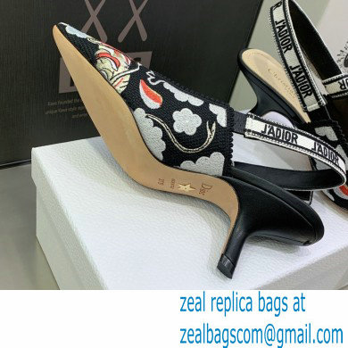 Dior Heel 6.5cm J'Adior Slingback Pumps in Black Multicolor Embroidered Cotton with Toile de Jouy Pop Motif 2022