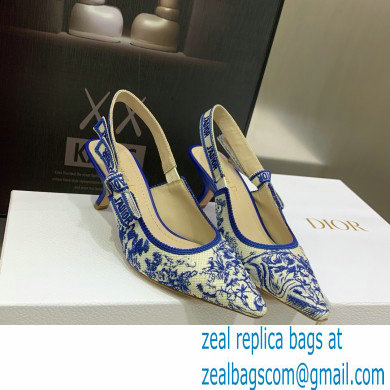 Dior Heel 6.5cm J'Adior Slingback Pumps in Bright Blue Toile de Jouy Embroidered Cotton 2022 - Click Image to Close