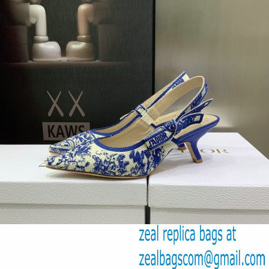 Dior Heel 6.5cm J'Adior Slingback Pumps in Bright Blue Toile de Jouy Embroidered Cotton 2022