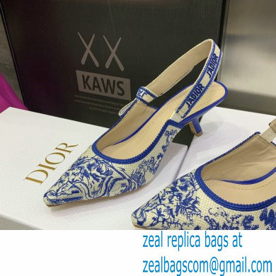 Dior Heel 6.5cm J'Adior Slingback Pumps in Bright Blue Toile de Jouy Embroidered Cotton 2022