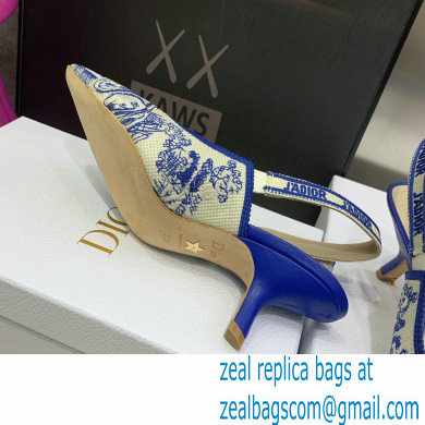 Dior Heel 6.5cm J'Adior Slingback Pumps in Bright Blue Toile de Jouy Embroidered Cotton 2022