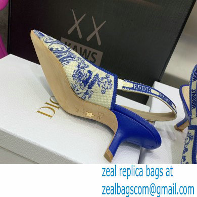 Dior Heel 6.5cm J'Adior Slingback Pumps in Bright Blue Toile de Jouy Embroidered Cotton 2022 - Click Image to Close