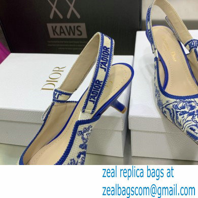 Dior Heel 6.5cm J'Adior Slingback Pumps in Bright Blue Toile de Jouy Embroidered Cotton 2022