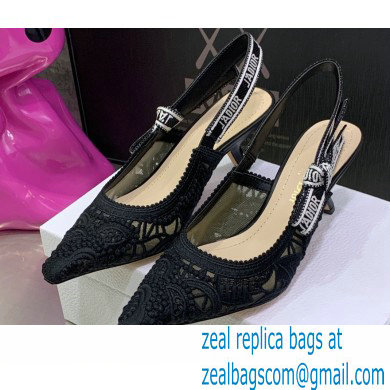 Dior Heel 6.5cm J'Adior Slingback Pumps in Macrame Embroidered Cotton Black 2022