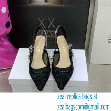 Dior Heel 6.5cm J'Adior Slingback Pumps in Macrame Embroidered Cotton Black 2022