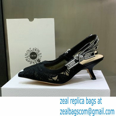 Dior Heel 6.5cm J'Adior Slingback Pumps in Macrame Embroidered Cotton Black 2022 - Click Image to Close