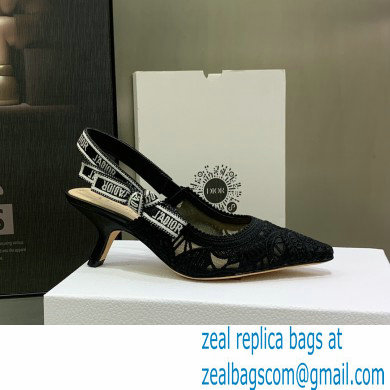 Dior Heel 6.5cm J'Adior Slingback Pumps in Macrame Embroidered Cotton Black 2022