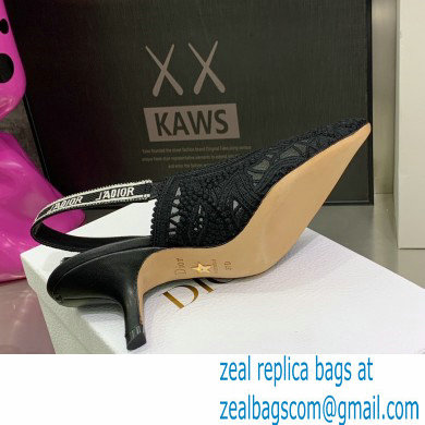 Dior Heel 6.5cm J'Adior Slingback Pumps in Macrame Embroidered Cotton Black 2022