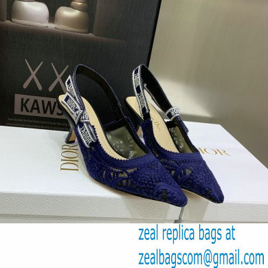 Dior Heel 6.5cm J'Adior Slingback Pumps in Macrame Embroidered Cotton Blue 2022 - Click Image to Close