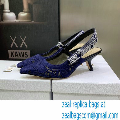 Dior Heel 6.5cm J'Adior Slingback Pumps in Macrame Embroidered Cotton Blue 2022