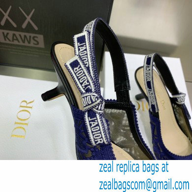 Dior Heel 6.5cm J'Adior Slingback Pumps in Macrame Embroidered Cotton Blue 2022