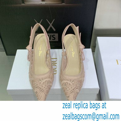 Dior Heel 6.5cm J'Adior Slingback Pumps in Macrame Embroidered Cotton Nude 2022