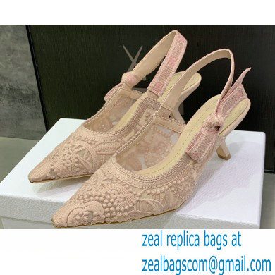 Dior Heel 6.5cm J'Adior Slingback Pumps in Macrame Embroidered Cotton Nude 2022