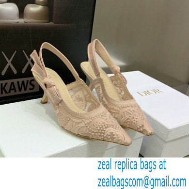 Dior Heel 6.5cm J'Adior Slingback Pumps in Macrame Embroidered Cotton Nude 2022