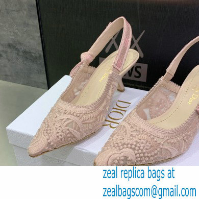 Dior Heel 6.5cm J'Adior Slingback Pumps in Macrame Embroidered Cotton Nude 2022