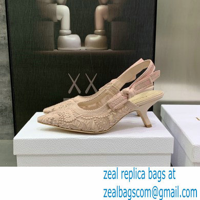 Dior Heel 6.5cm J'Adior Slingback Pumps in Macrame Embroidered Cotton Nude 2022