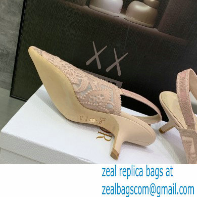 Dior Heel 6.5cm J'Adior Slingback Pumps in Macrame Embroidered Cotton Nude 2022