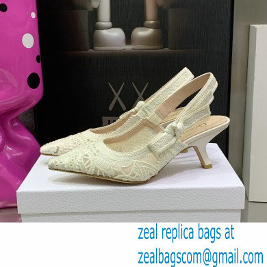 Dior Heel 6.5cm J'Adior Slingback Pumps in Macrame Embroidered Cotton White 2022