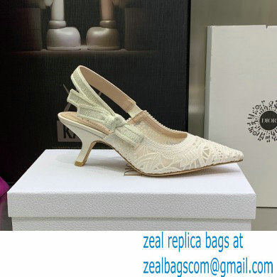 Dior Heel 6.5cm J'Adior Slingback Pumps in Macrame Embroidered Cotton White 2022